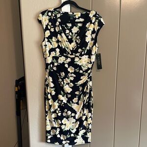 Ralph Lauren Black Midi Dress with Yellow Floral Design